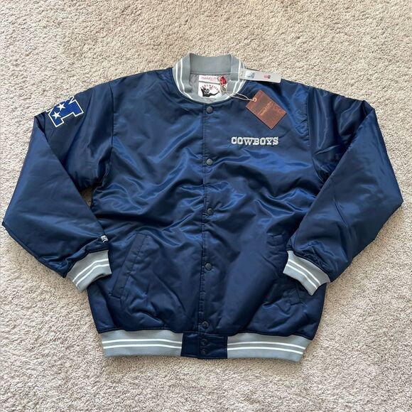 Dallas Cowboys Mitchell and Ness Throwback Quilted Satin Jacket - Picture 1 of 8